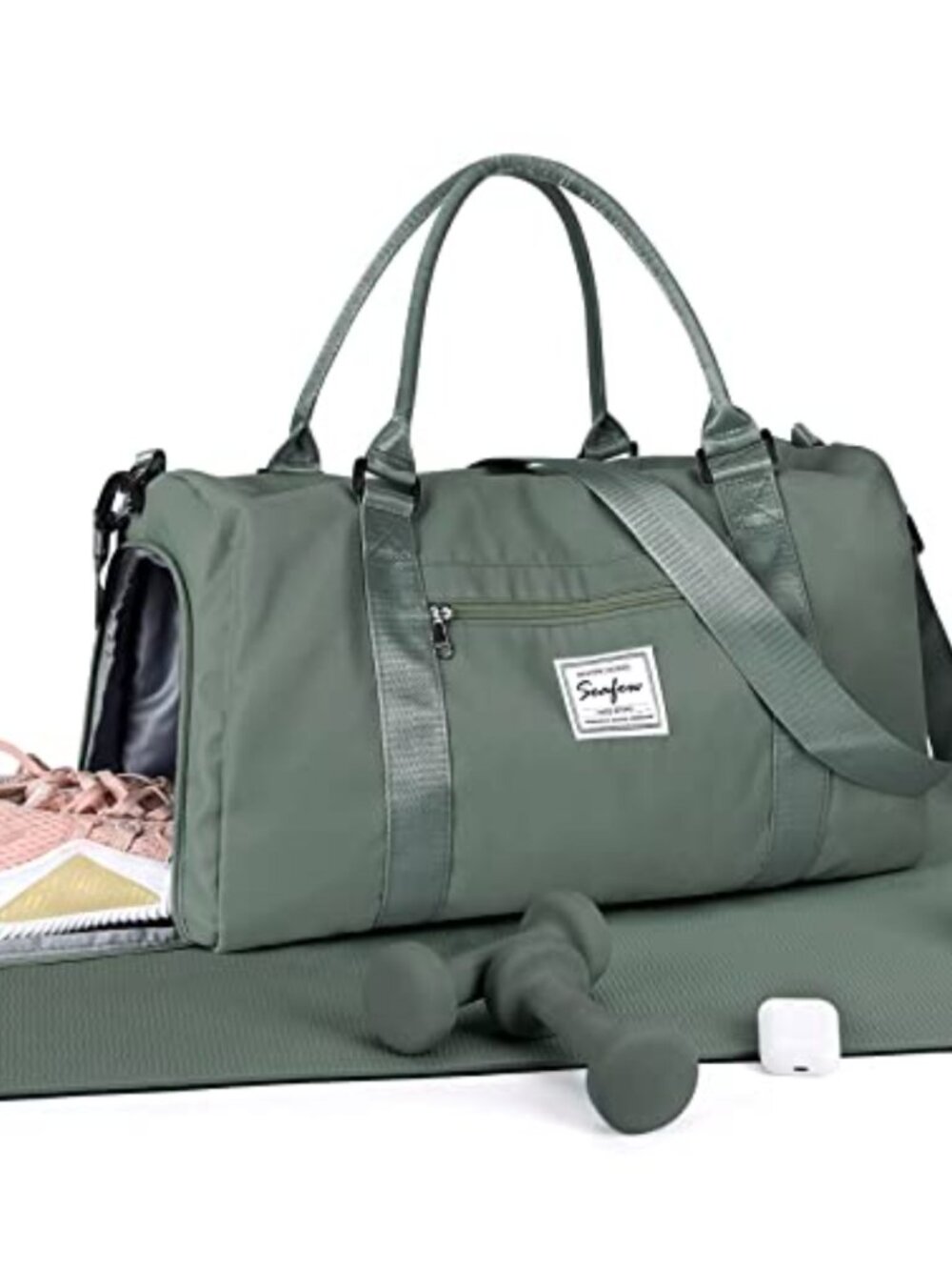 Waterproof Nylon Gym Duffel Bag with Shoe Compartment, Travel & Sports Tote